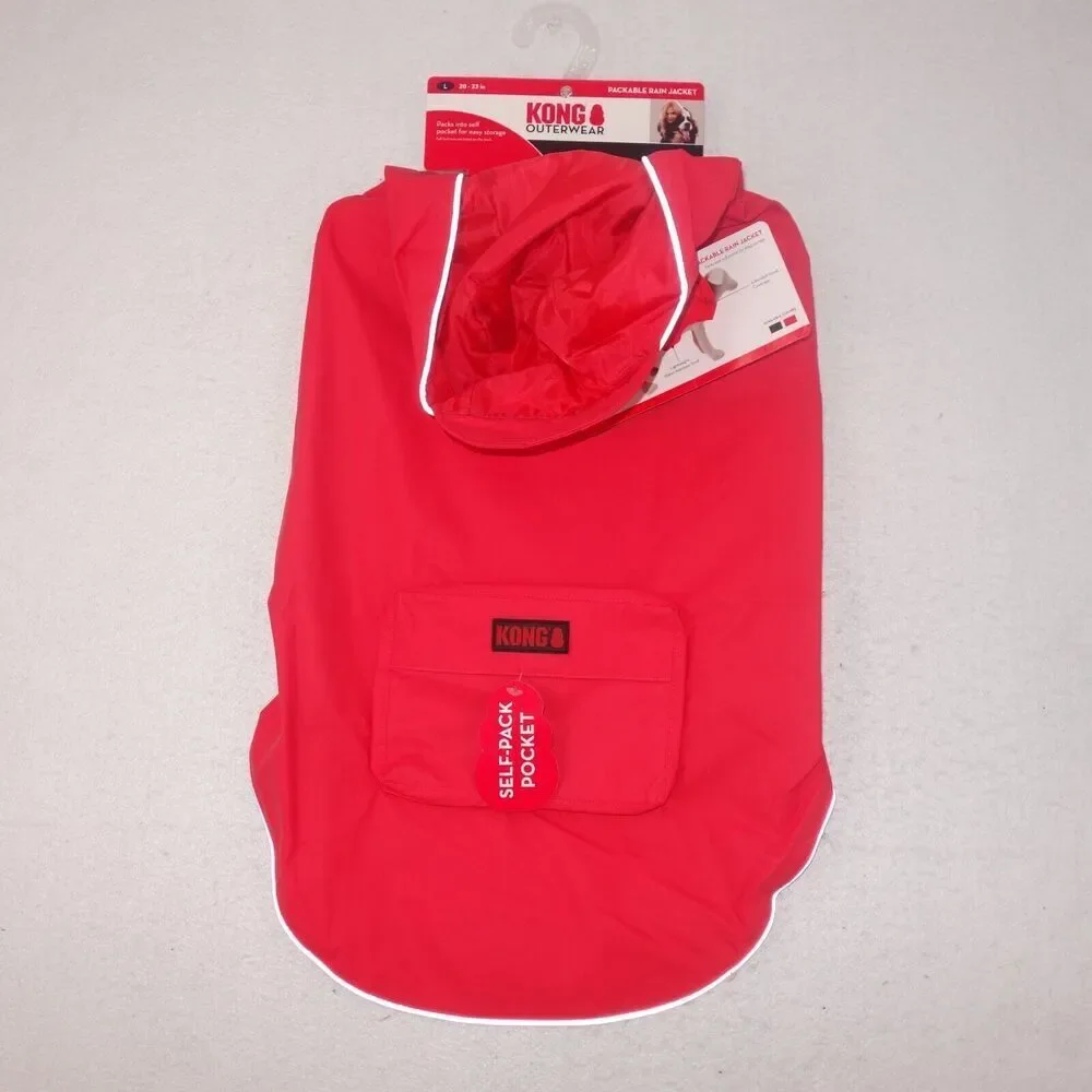 NEW Kong Packable Dog Rain Coat Jacket with Hood RED Size Medium  17